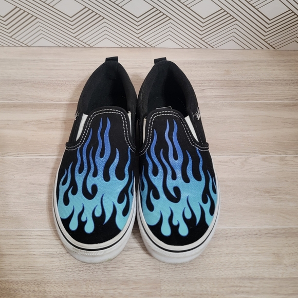 Vans Kids Black and Blue Flame Slip-On Shoes - Picture 2 of 4